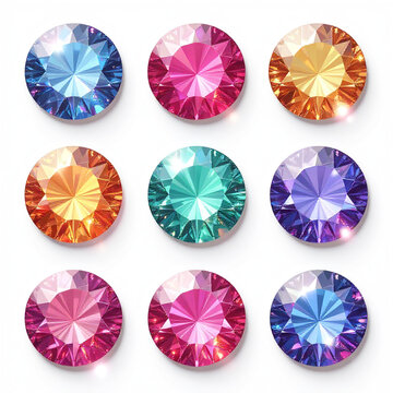 Glossy jewel stickers, multicolor round embellishments, decorative crystal set on white