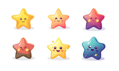 Set of vector star cute minimal cartoon characters illustrations