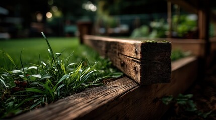 Naklejka premium Peaceful wooden garden border in backyard setting