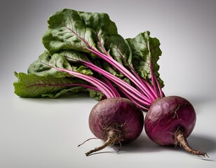 Fresh purple turnips with vibrant green leaves, showcasing organic produce for healthy eating.