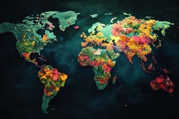 world map with colorful splashes