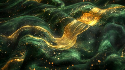 Obraz premium Abstract Green and Gold Glitter Wave Texture