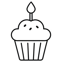 A line art cupcake with a candle and heart shaped sprinkles
