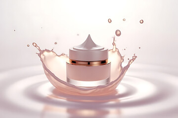 Luxurious studio setting elegant close-up of cream splash skincare product photography
