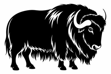 muskox silhouette line art vector illustration