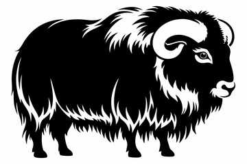 muskox silhouette line art vector illustration