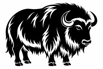 muskox silhouette line art vector illustration