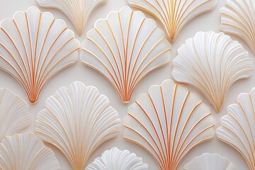 Pattern of Overlapping Seashell Slices in a Decorative Arrangement Showcasing Intricate Textures and Elegant Colors