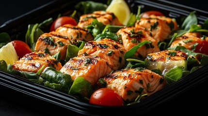Grilled Salmon with Spinach and Cherry Tomatoes