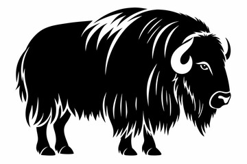 muskox silhouette line art vector illustration