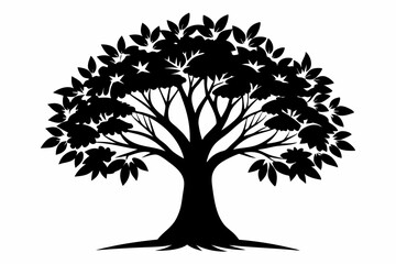 neem tree silhouette line art vector illustration