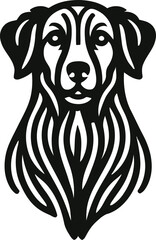 Silhouette of a pug dog, black and white graphic, simplified geometric shapes, bold outlines, minimalist design, vector art style, sleek contours, stylized canine form, high contrast illustration, ico