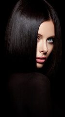 Fototapeta premium Bold hairstyle transformation with glossy finish in studio lighting