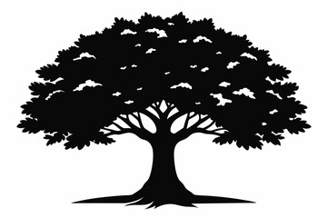 oak tree silhouette line art vector illustration