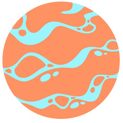 Modern abstract planet illustration with orange base and fluid blue patterns. Perfect for space-themed designs, sci-fi visuals, cosmic art, or creative digital and futuristic design projects.