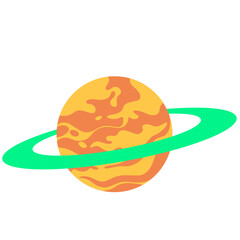 Flat vector illustration of a colorful ringed planet in space. Great for educational materials, science projects, space-themed designs, astronomy visuals, or children's learning content.