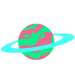 Flat vector illustration of a colorful ringed planet in space. Great for educational materials, science projects, space-themed designs, astronomy visuals, or children's learning content.