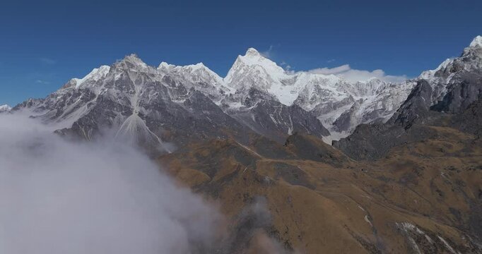 Aerial parallax of layers of large mountains, in Kanchenjunga Biosphere Reserve