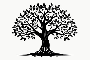 olive tree silhouette line art vector illustration