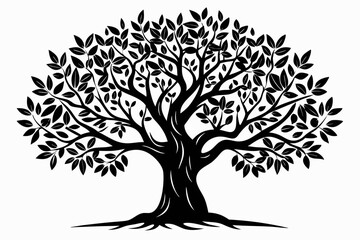 olive tree silhouette line art vector illustration