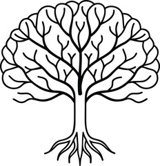 Brain Tree Line Art – Abstract Mind and Nature Concept in Black and White