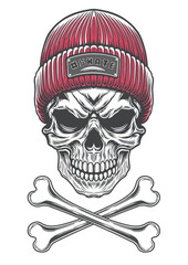 Skull in streetstyle beanie hat in horror devil style 69