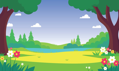 Obraz premium Beautiful Park Garden Nature Landscape with Flowers Plant Tree in Summer