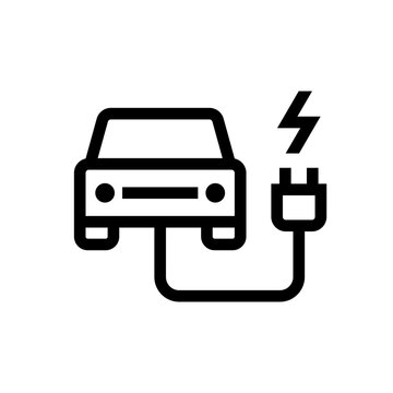 Electric car with plug icon, EV car symbol, Green hybrid vehicles charging point logo, Eco friendly vehicle concept, Vector illustration