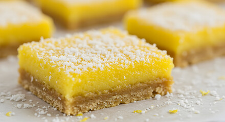 Luscious Lemon Bars With Crumbly Crust Topped With Powdered Sugar
