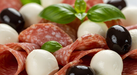 Delicious Italian Antipasto Platter with Fresh Mozzarella and Salami