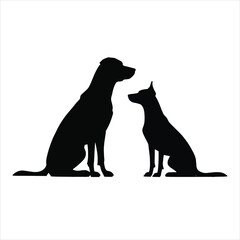 Black silhouettes of domestic dog pets, isolated vector animal. Cute Dog Vector Illustration Cartoon. Pet Animal Clipart with white Background Adorable Puppy Icon for Kids, Stickers, Post.