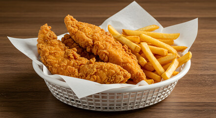 Golden Fried Chicken Tenders Served With Crispy Fries Delightful Meal