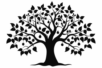peepal tree silhouette line art vector illustration