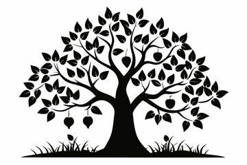 Fototapeta premium peepal tree silhouette line art vector illustration
