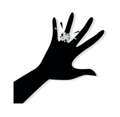Diamond ring on hand. Illustration of a diamond wedding ring on hand