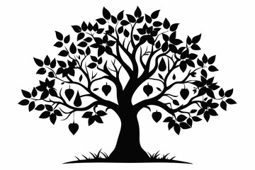 peepal tree silhouette line art vector illustration