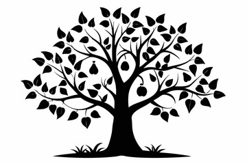 peepal tree silhouette line art vector illustration