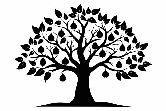 peepal tree silhouette line art vector illustration