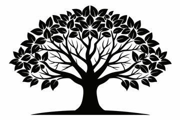 Obraz premium peepal tree silhouette line art vector illustration