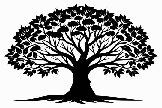 peepal tree silhouette line art vector illustration
