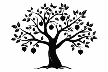 Obraz premium plum tree silhouette line art vector illustration