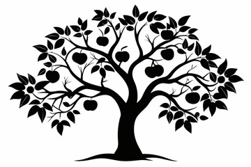 plum tree silhouette line art vector illustration