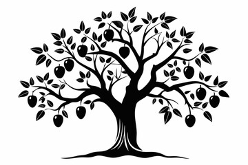 plum tree silhouette line art vector illustration