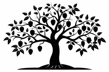 plum tree silhouette line art vector illustration