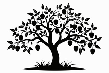 plum tree silhouette line art vector illustration