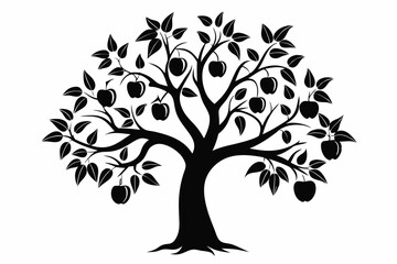 Obraz premium plum tree silhouette line art vector illustration