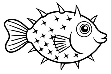 pufferfish silhouette line art vector illustration
