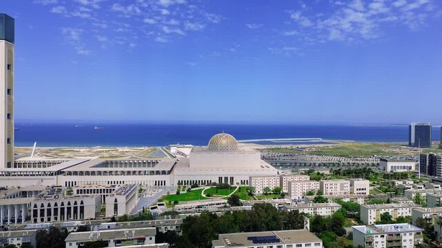 drone shot of the great mosque of algiers with the sea view in the background on a sunny day - Algeria Mohammadia