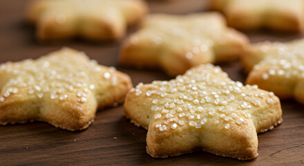 Golden Star Cookies Dusted with Sugar for Festive Treats and Celebrations