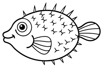 pufferfish silhouette line art vector illustration